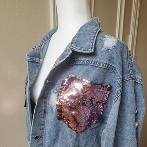 🛍SÚPER CUTE JEAN JACKET W PINK SEQUIN POCKETS🛍